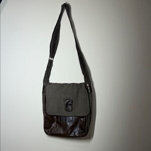 Men's Brown and Green Leather Messenger Bag